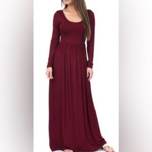Rags & Couture Elegant Burgundy Long Sleeve Maxi Dress